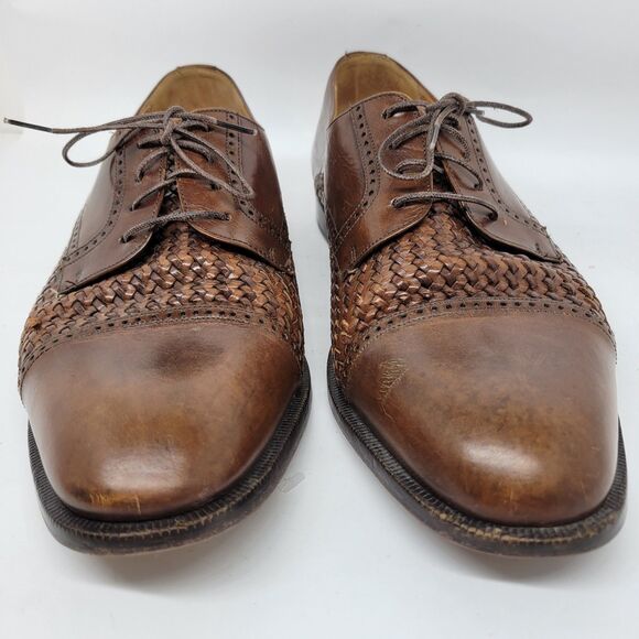 Peter Huber Mens Brown Leather Woven Cap Toe Derbys Size US 10 M Made In Spain - Picture 5 of 16